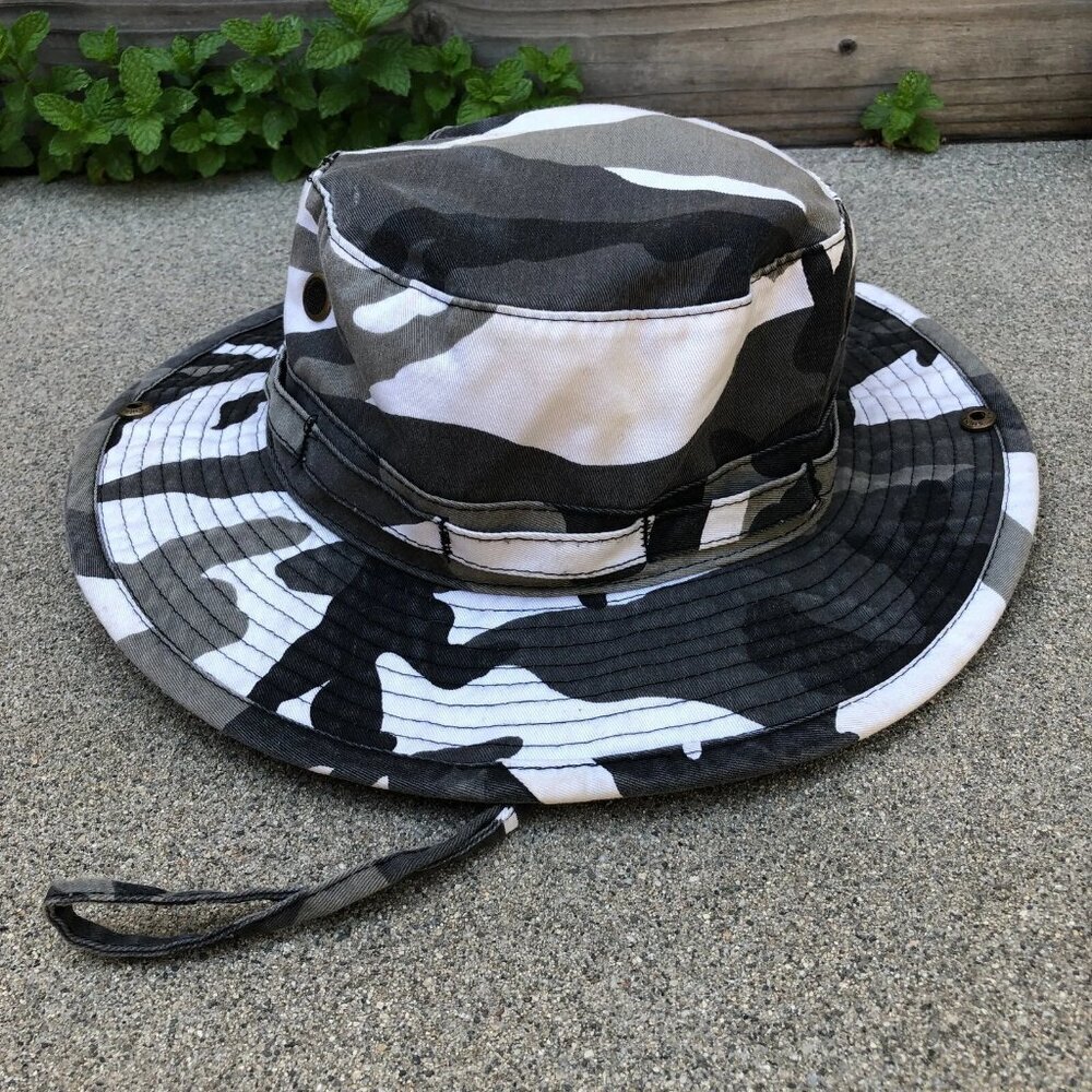 VTG ETHOS Boonie Hat Men's One Size Fishing Camo Bucket Cap Grey Black White​​